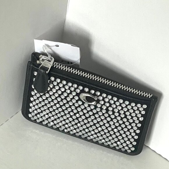 Coach Essential Mini Id Card Case Crystal Black Leather Wallet Keychain CX249 - Picture 7 of 10